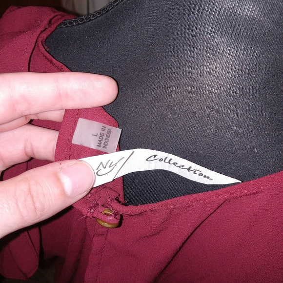 NY Collection Women's Flutter Sleeve Blouse - Burgundy - Picture 9 of 12